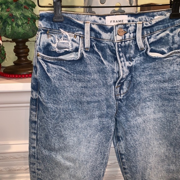 FRAME Le High Skinny Crop Acid Wash Cutoff Distressed Jeans Size 25 Used - Picture 3 of 6